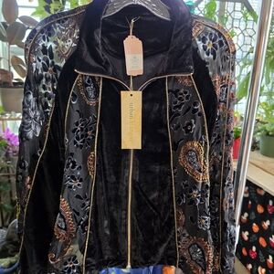 Urban Mangoz Black Velvet Paisley Bomber Jacket